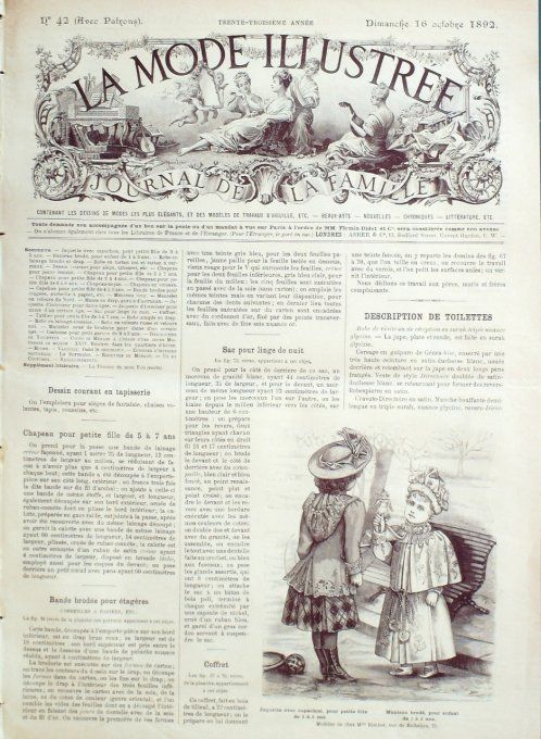 Journal Mode illustrée 1892 # 42 Jaquette capuchon & manteau