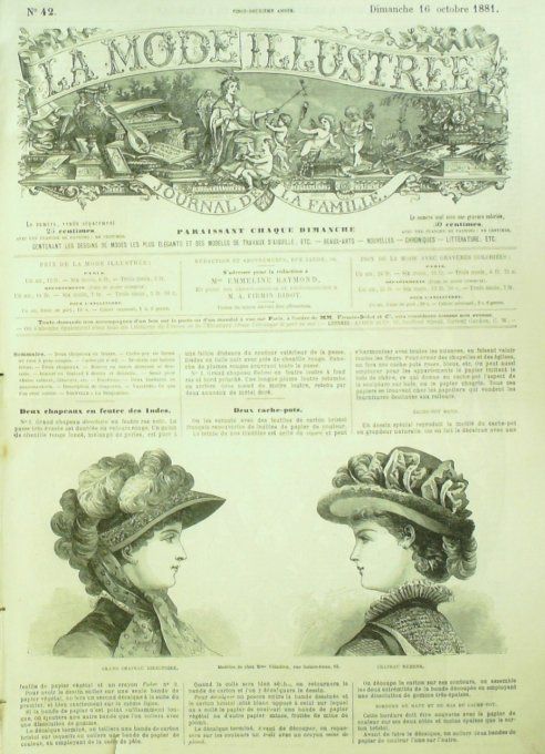 Journal Mode illustrée 1881 # 42 Chapeau Directoire