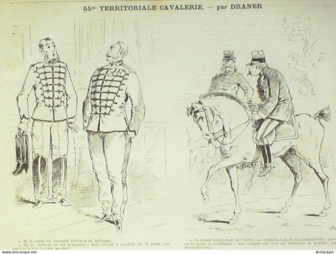 La Caricature 1882 n°118 Journbée d'officier de cavalerie Draner