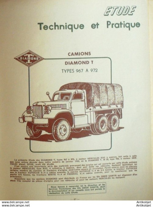 Revue Technique Automobile Camions Diamond T type 967-972  Simca Aronde142#1958