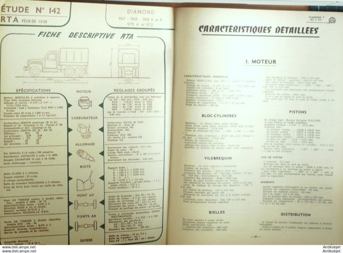 Revue Technique Automobile Camions Diamond T type 967-972  Simca Aronde142#1958