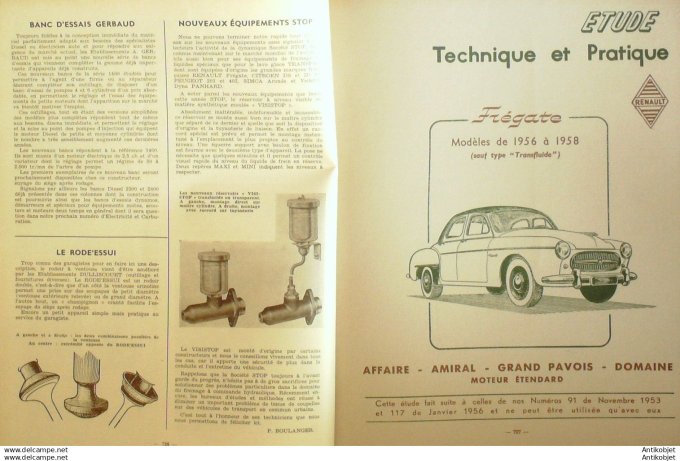 Revue Technique Automobile Renault Frégate 56-58, infos Vespa 400 152#1958