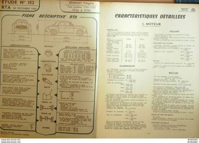 Revue Technique Automobile Renault Frégate 56-58, infos Vespa 400 152#1958