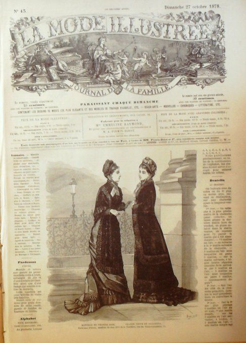 Journal Mode illustrée 1878 # 43 Mantille velours& visite sicilienne