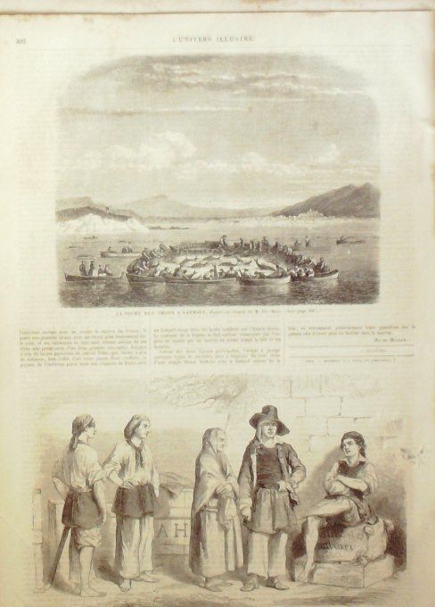 L'Univers illustré 1865 # 443 Sardaigne Cagliari Sausset pêche du thon Paraguay lac Araguay