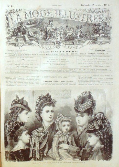 Journal Mode illustrée 1875 # 44 Chapeaux d'hiver enfants