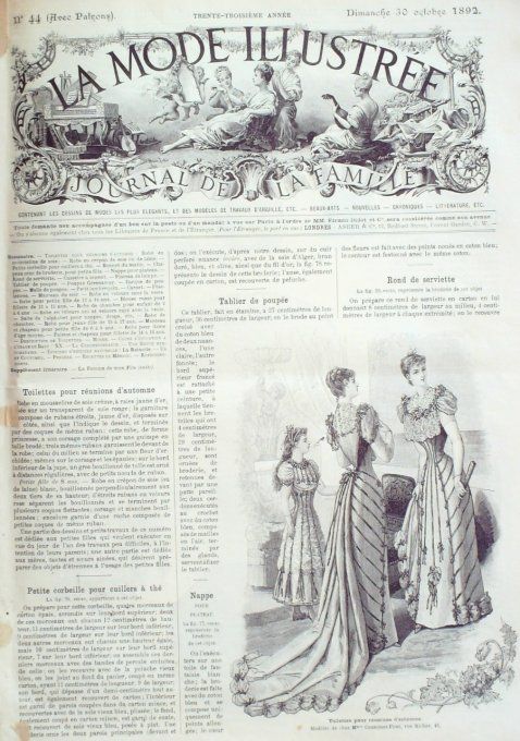 Journal Mode illustrée 1892 # 44 Toilette de réunions