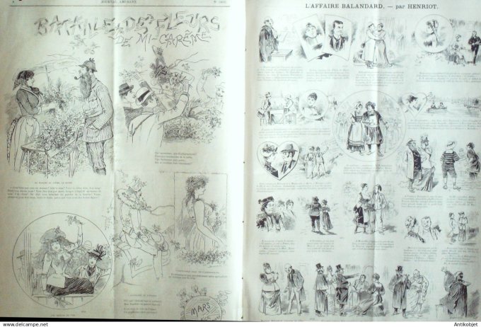 Le Journal Amusant 1891 n°1802 Coulisses de l'Art affaire Balandard bataille des fleurs de mi-Carême