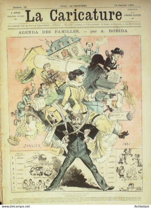 La Caricature 1881 n°  55 Agenda des familles Robida les parisiennes loys Draner