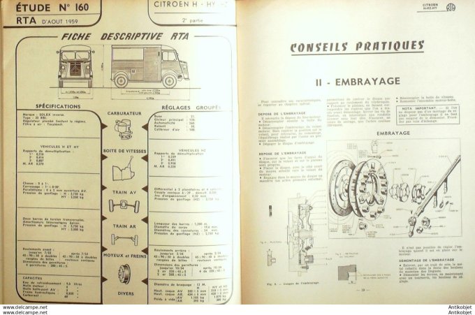 Revue Technique Automobile Citroën H Hz Hy Unic & Willème utilitaires Mercedes 160#1959