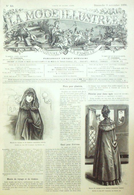 Journal Mode illustrée 1890 # 45 Mante de voyage et théâtre