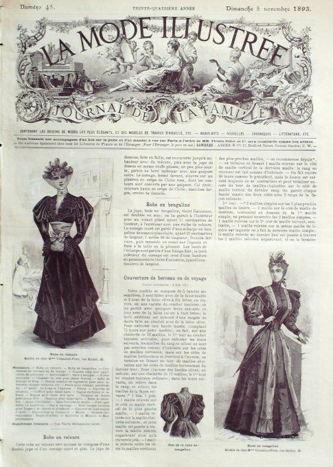 Journal Mode illustrée 1893 # 45 Robes en Bengaline & velours