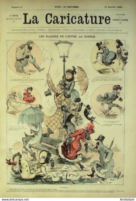 La Caricature 1880 n°  3 Nana Les plaisirs de l'hiver Robida Draner Négro Trick