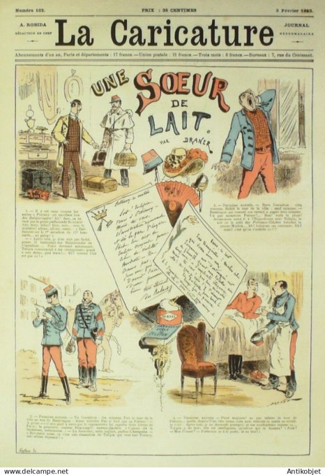 La Caricature 1883 n°162 Une soeur de lait essai malheureux Draner Caran d'Ache Trock