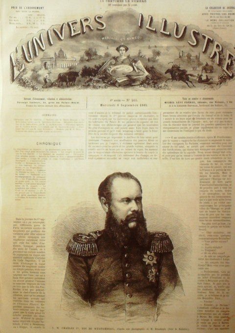 L'Univers illustré 1865 # 465 Italie Mantoue Tristan chevalier Allmeagne Roi Wurtemberg