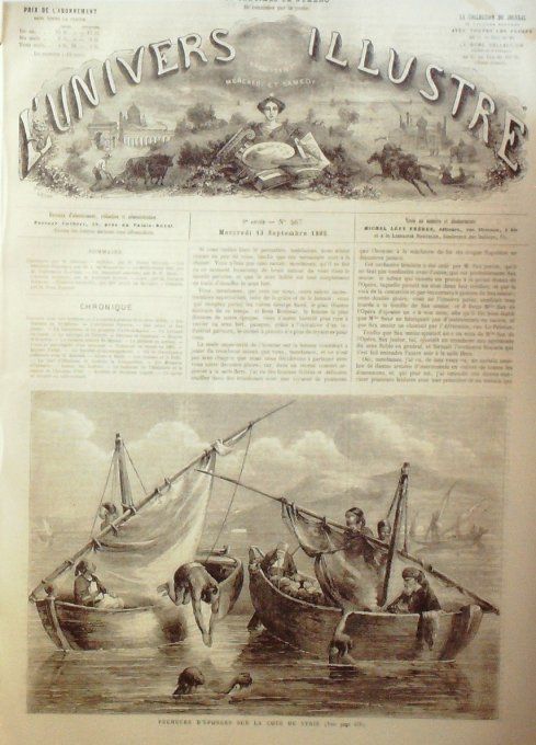 L'Univers illustré 1865 # 467 Syrie pêcheurs d'éponges Pays-Bas Ostende Pérou Lima 