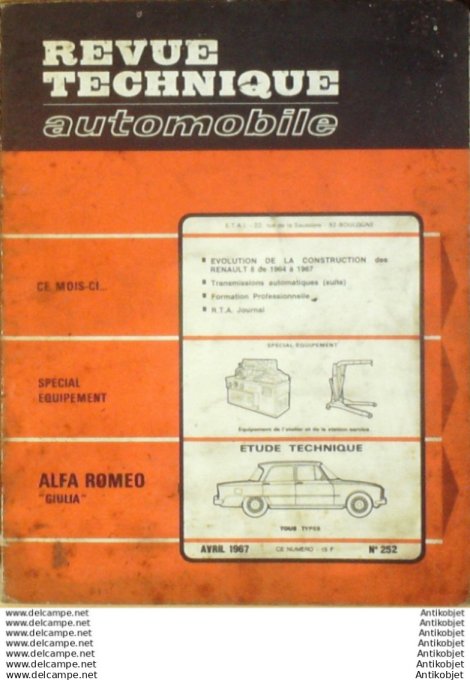 Revue Technique Automobile Alfa Roméo Giulia Renault 8 1964-1967  #252