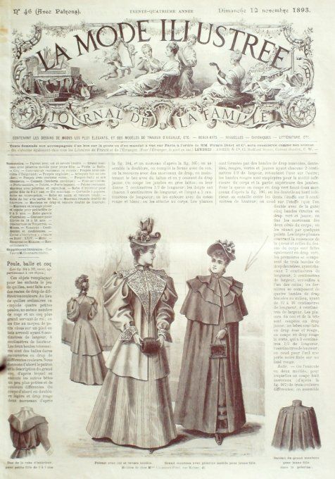 Journal Mode illustrée 1893 # 46 Palatot & manteau avec pélerine