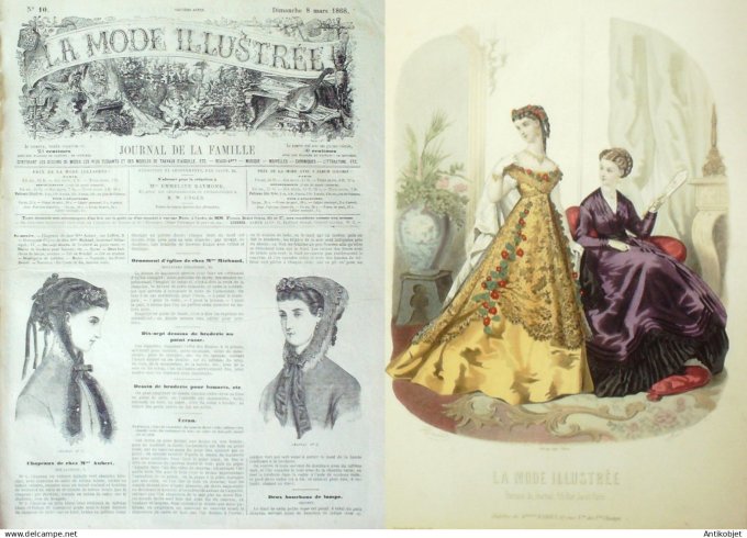 La Mode illustrée journal + gravure associée 1868 # 10