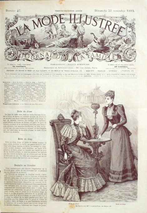 Journal Mode illustrée 1892 # 47 Robe de dîner