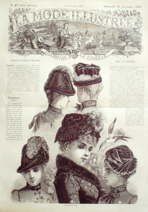 Journal Mode illustrée 1884 # 47 Chapeaux d'hiver