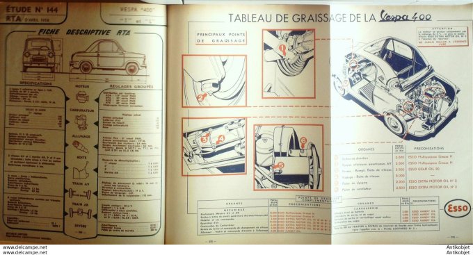 Revue Technique Automobile Vespa 400 types T & L  Hydrak Mercedes-Benz 144#1958