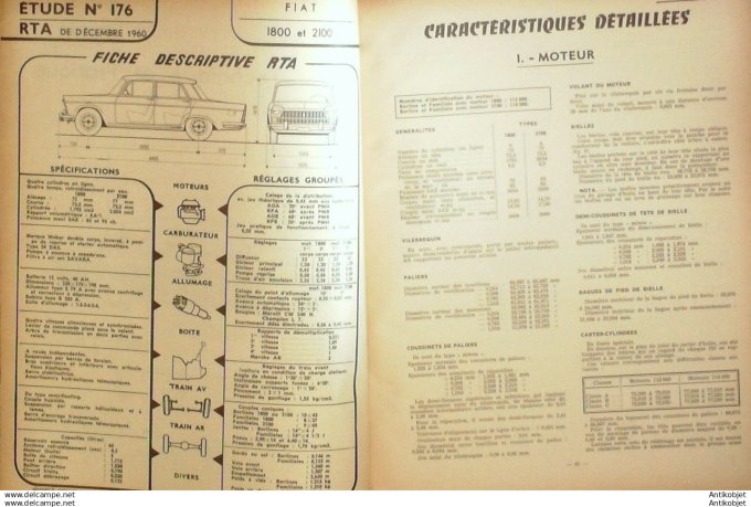 Revue Technique Automobile Fiat 1800 & 2100 176#1960