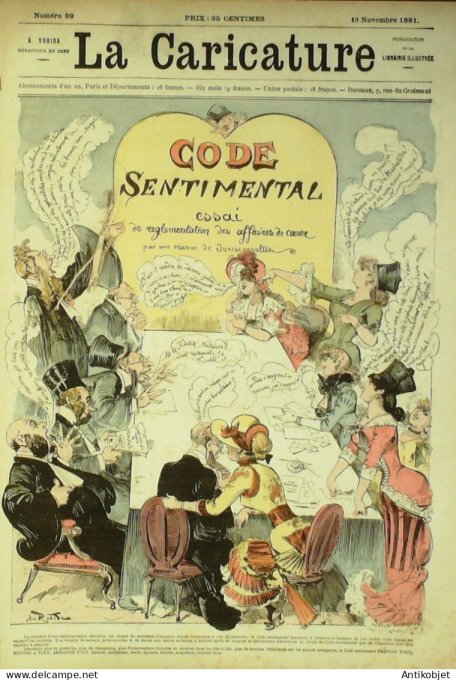 La Caricature 1881 n°  99 Code sentimental Robida Loys Expo d'électricité Draner