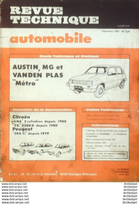 Revue Technique Automobile Austin MG Vanden Plas Métro Citroën Lna  #428