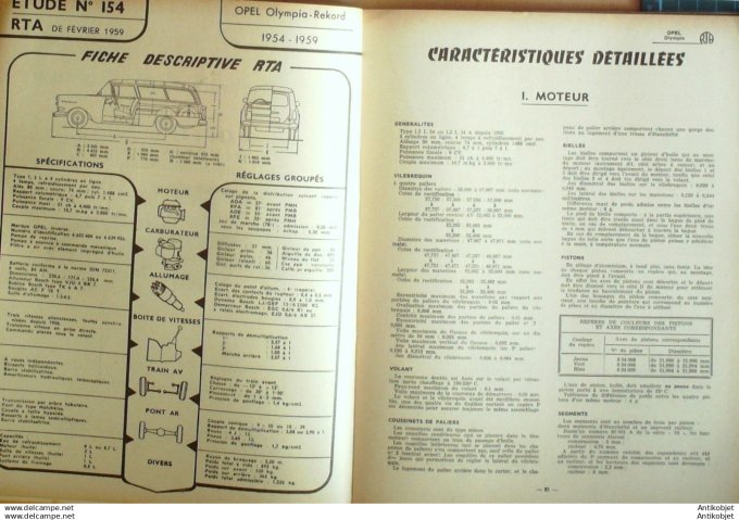 Revue Technique Automobile Opel Olympia Rekord Caravan Fourgonnette 154#1959