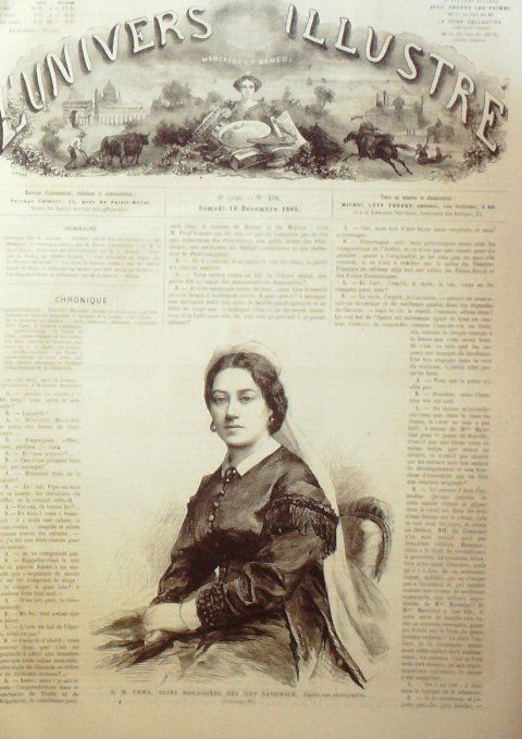 L'Univers illustré 1865 # 494 Iles Sandwich Emma reine Douairière Japon Belgique Léopold II   