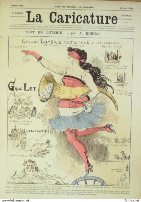 La Caricature 1884 n°243 Loterie Nationale Robida Pasteur par Luque Trock