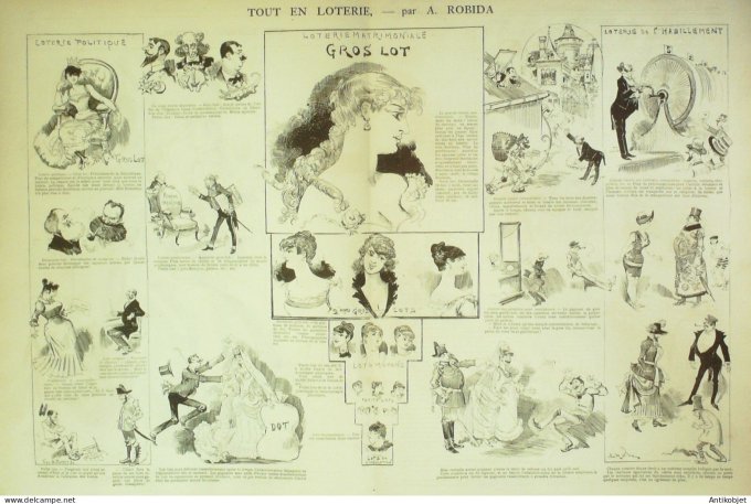 La Caricature 1884 n°243 Loterie Nationale Robida Pasteur par Luque Trock