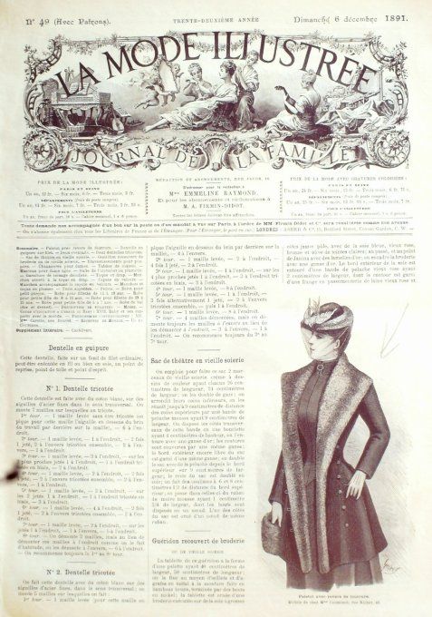 Journal Mode illustrée 1891 # 49 Toque en velours