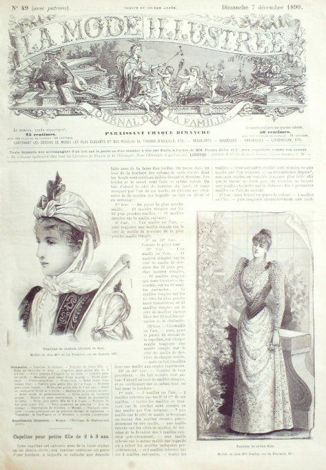 Journal Mode illustrée 1890 # 49 Toilette de fille chapeau de théâtre