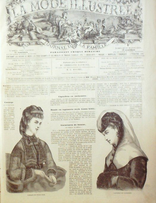 Journal Mode illustrée 1871 #  4 Corsage tulle & capuchon cachemire