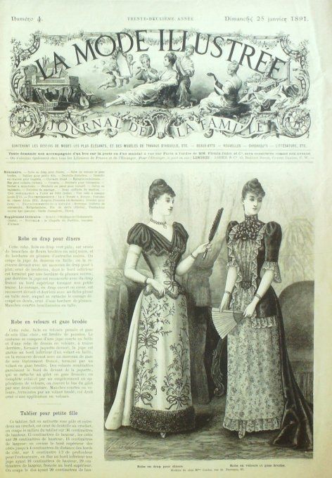 Journal Mode illustrée 1891 #  4 Robes en drap & velours