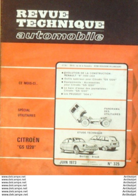 Revue Technique Automobile Citroën Gs 1220 Renault 8 1100 cm3  #325