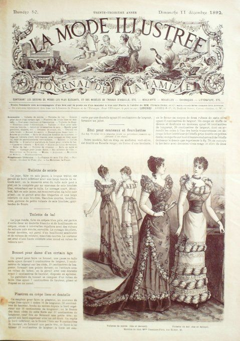 Journal Mode illustrée 1892 # 50 Toilettes de soirée & bal