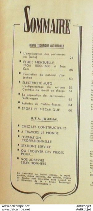 Revue Technique Automobile Mga 1500-1600 et Twin Cam Perkins 168#1960