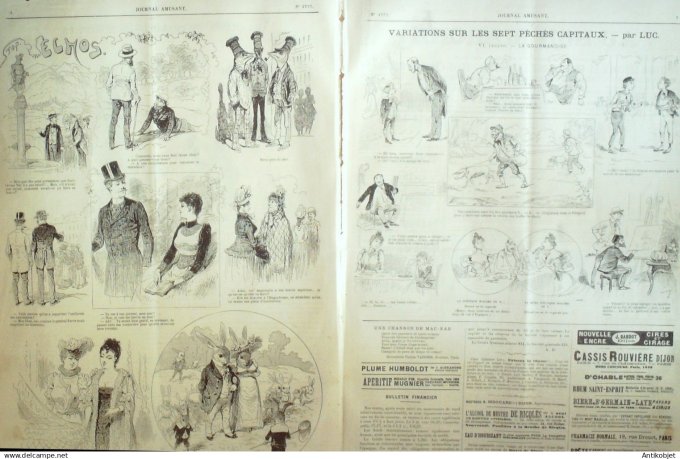 Le Journal Amusant 1890 n°1777 Chasse en chasse 7 pêch és capitaux la Gourmandise Villégiature