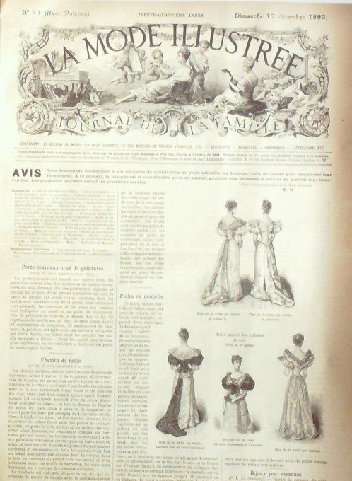 Journal Mode illustrée 1893 # 51 Toilettes de bal