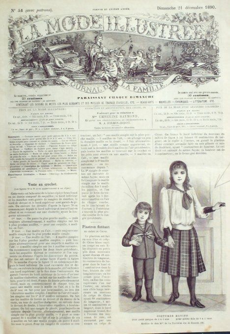 Journal Mode illustrée 1890 # 51 Costumes d'enfants marins