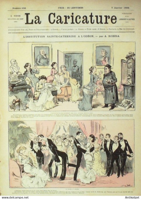 La Caricature 1882 n°106 Institution de Ste-Catherine Robida Vie dnas les Brasseires Bach Loys