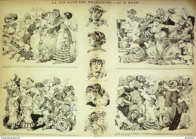 La Caricature 1882 n°106 Institution de Ste-Catherine Robida Vie dnas les Brasseires Bach Loys