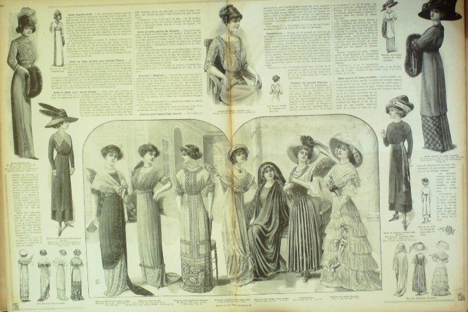 Journal Mode illustrée 1911 # 52 Coiffes Jupes et manteaux robes diverses