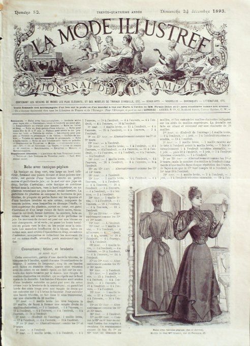 Journal Mode illustrée 1893 # 52 Robe Tunique Péplum