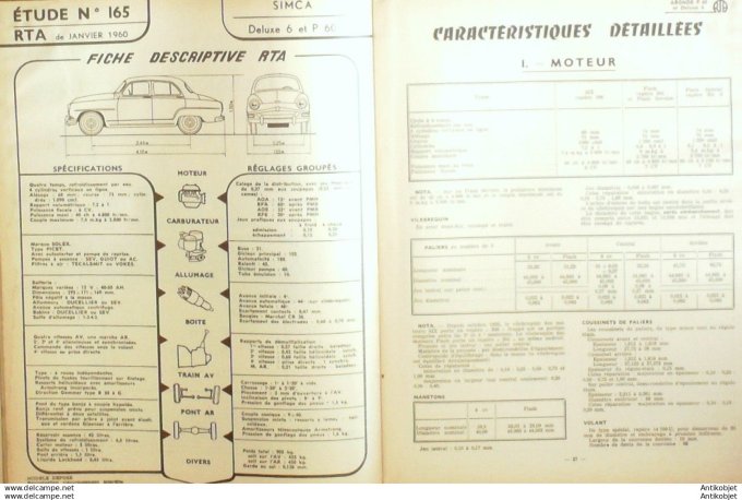 Revue Technique Automobile Simca Aronde P60 Deluxe & étoile Camions UNIC 165#1960