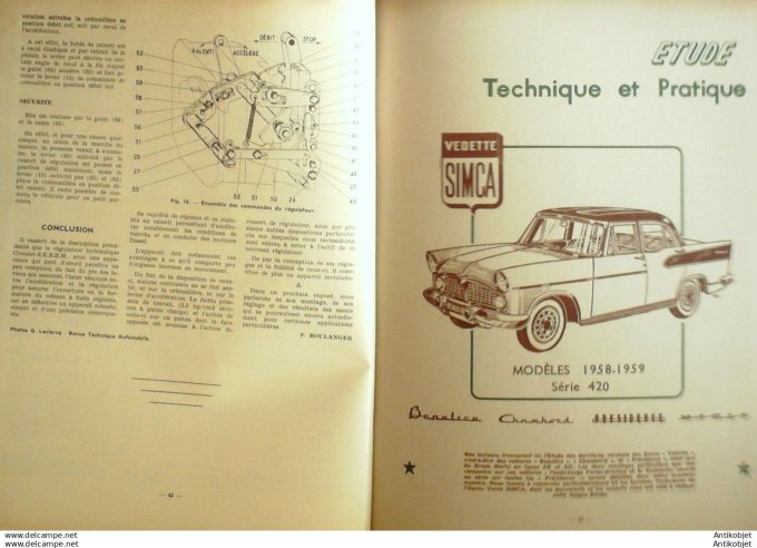 Revue Technique Automobile Simca Vedette régulateur Crouzet-Sebem 158#1959