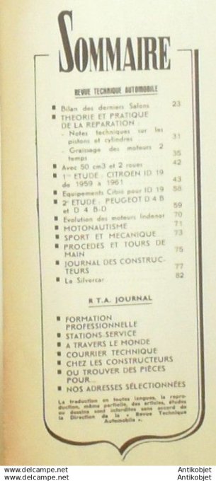 Revue Technique Automobile Citroën Id 19 Peugeot D4B écurie Edger 177#1961